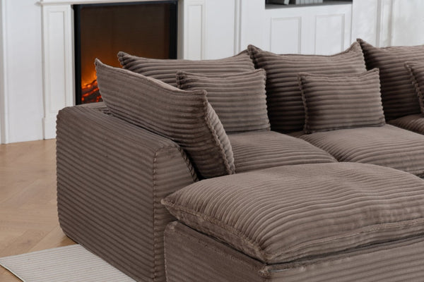 English Elm 023-X-4Seats-2Ottoman-Xgrey Modular Sectional with Deep Foam Seating and Two Versatile Ottomans W2530S00026