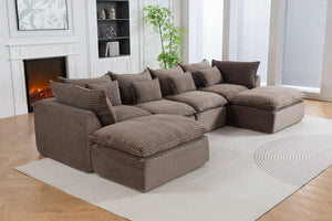 English Elm 023-X-4Seats-2Ottoman-Xgrey Modular Sectional with Deep Foam Seating and Two Versatile Ottomans W2530S00026