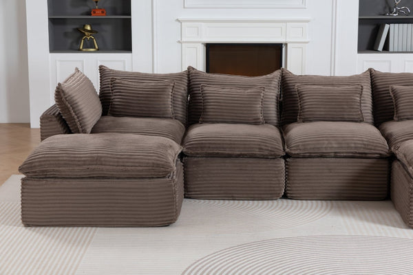 English Elm 023-X-4Seats-2Ottoman-Xgrey Modular Sectional with Deep Foam Seating and Two Versatile Ottomans W2530S00026