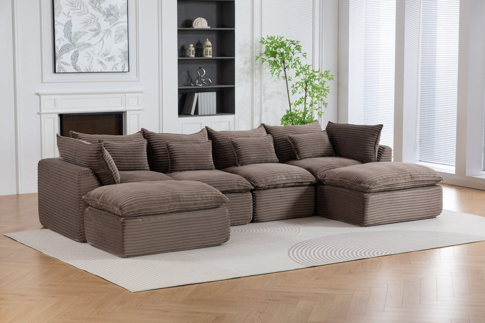 English Elm 023-X-4Seats-2Ottoman-Xgrey Modular Sectional with Deep Foam Seating and Two Versatile Ottomans W2530S00026