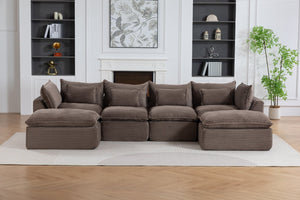 English Elm 023-X-4Seats-2Ottoman-Xgrey Modular Sectional with Deep Foam Seating and Two Versatile Ottomans W2530S00026