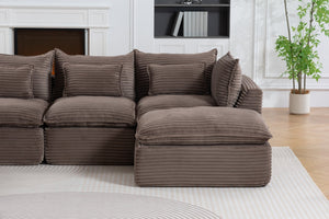 English Elm 023-X-4Seats-2Ottoman-Xgrey Modular Sectional with Deep Foam Seating and Two Versatile Ottomans W2530S00026