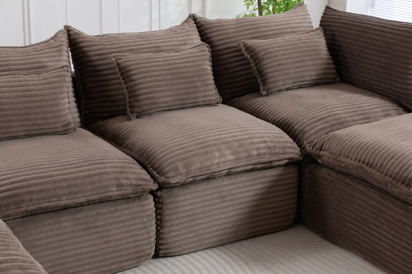 English Elm 023-X-4Seats-2Ottoman-Xgrey Modular Sectional with Deep Foam Seating and Two Versatile Ottomans W2530S00026