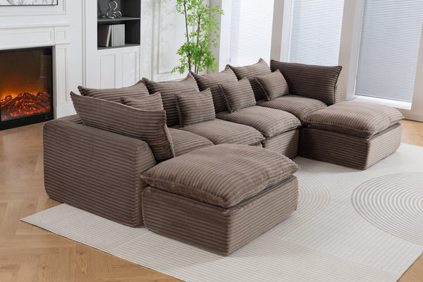 English Elm 023-X-4Seats-2Ottoman-Xgrey Modular Sectional with Deep Foam Seating and Two Versatile Ottomans W2530S00026