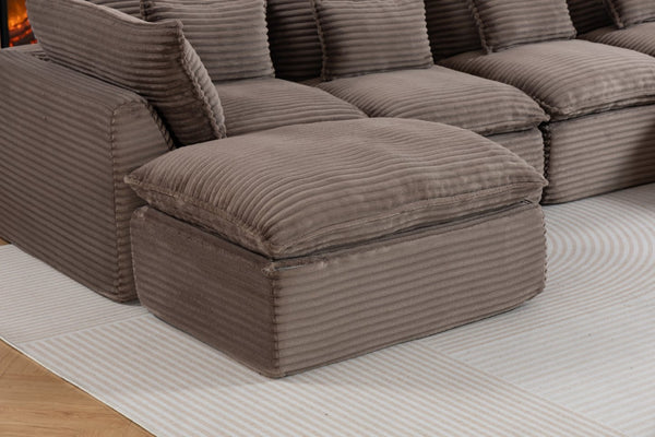 English Elm 023-X-4Seats-2Ottoman-Xgrey Modular Sectional with Deep Foam Seating and Two Versatile Ottomans W2530S00026