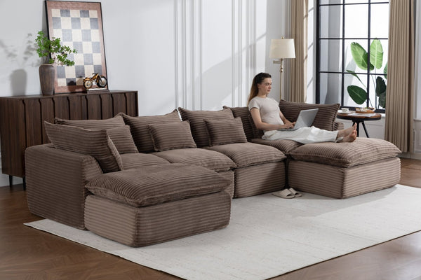 English Elm 023-X-4Seats-2Ottoman-Xgrey Modular Sectional with Deep Foam Seating and Two Versatile Ottomans W2530S00026