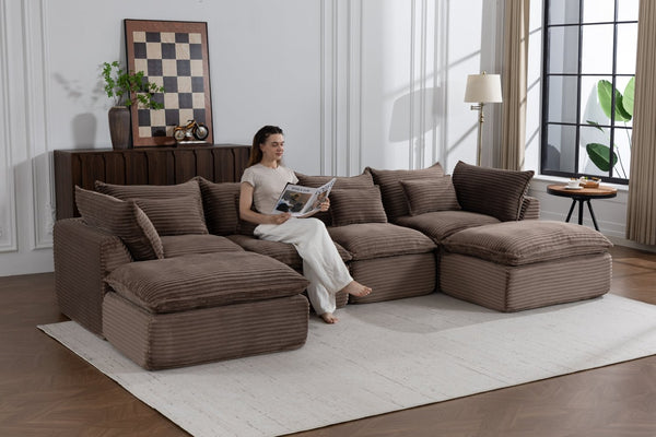 English Elm 023-X-4Seats-2Ottoman-Xgrey Modular Sectional with Deep Foam Seating and Two Versatile Ottomans W2530S00026