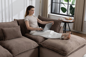 English Elm 023-X-4Seats-2Ottoman-Xgrey Modular Sectional with Deep Foam Seating and Two Versatile Ottomans W2530S00026