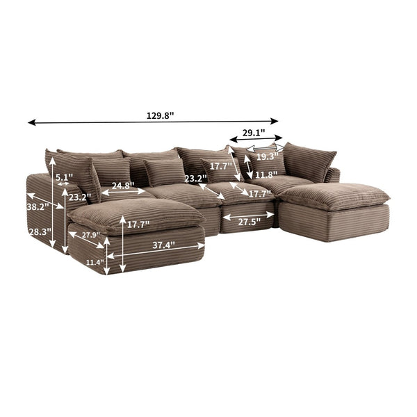 English Elm 023-X-4Seats-2Ottoman-Xgrey Modular Sectional with Deep Foam Seating and Two Versatile Ottomans W2530S00026