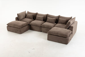 English Elm 023-X-4Seats-2Ottoman-Xgrey Modular Sectional with Deep Foam Seating and Two Versatile Ottomans W2530S00026