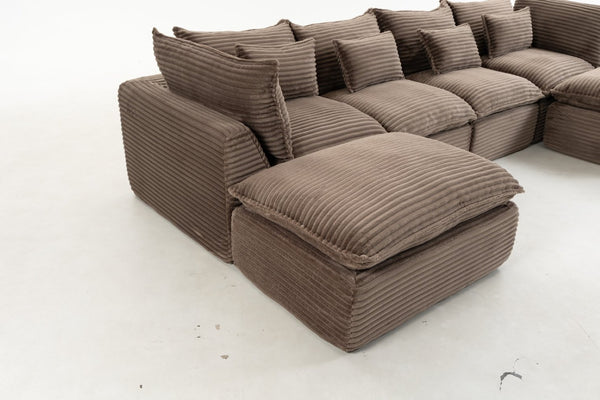 English Elm 023-X-4Seats-2Ottoman-Xgrey Modular Sectional with Deep Foam Seating and Two Versatile Ottomans W2530S00026