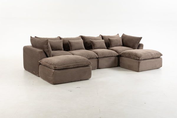 English Elm 023-X-4Seats-2Ottoman-Xgrey Modular Sectional with Deep Foam Seating and Two Versatile Ottomans W2530S00026