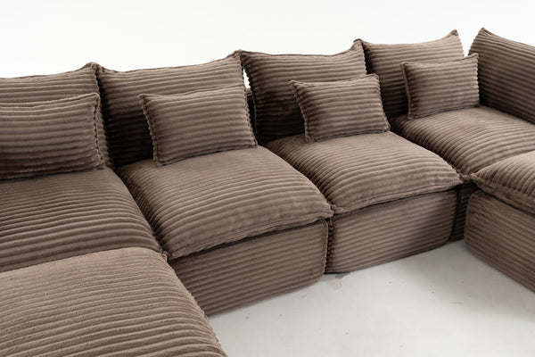 English Elm 023-X-4Seats-2Ottoman-Xgrey Modular Sectional with Deep Foam Seating and Two Versatile Ottomans W2530S00026