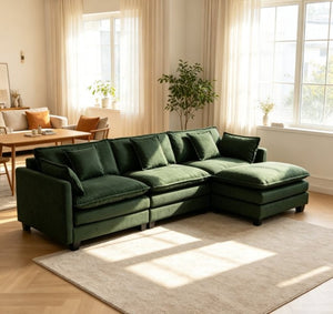 English Elm Modern Chenille Sectional Sofa with Chaise Ottoman and Waist Pillows for Living Room W2530S00027