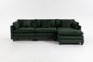English Elm Modern Chenille Sectional Sofa with Chaise Ottoman and Waist Pillows for Living Room W2530S00027