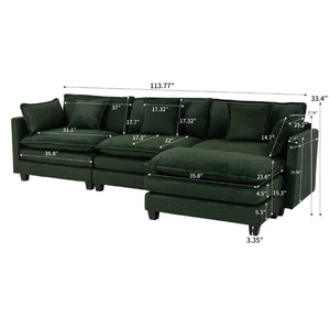 English Elm Modern Chenille Sectional Sofa with Chaise Ottoman and Waist Pillows for Living Room W2530S00027