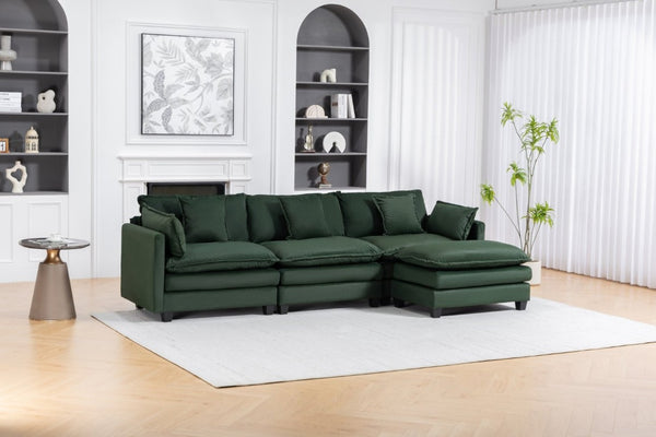 English Elm Modern Chenille Sectional Sofa with Chaise Ottoman and Waist Pillows for Living Room W2530S00027