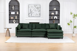 English Elm Modern Chenille Sectional Sofa with Chaise Ottoman and Waist Pillows for Living Room W2530S00027