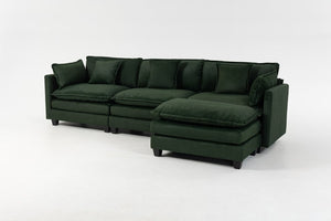 English Elm Modern Chenille Sectional Sofa with Chaise Ottoman and Waist Pillows for Living Room W2530S00027