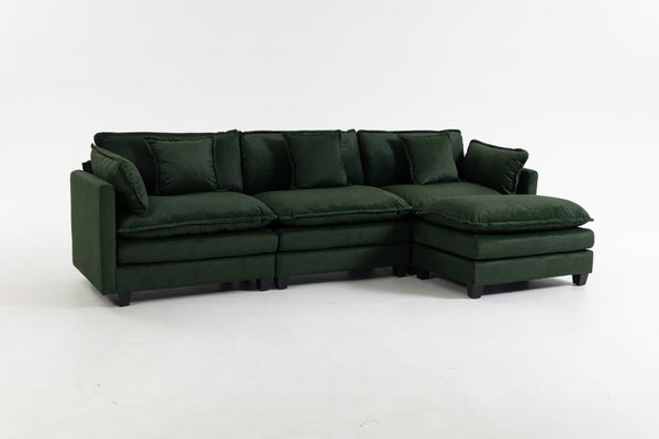 English Elm Modern Chenille Sectional Sofa with Chaise Ottoman and Waist Pillows for Living Room W2530S00027