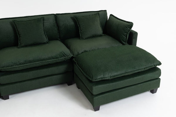 English Elm Modern Chenille Sectional Sofa with Chaise Ottoman and Waist Pillows for Living Room W2530S00027