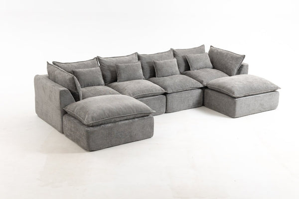 English Elm 102.3 Inch Modular Cloud Sectional with Ottoman Waffle Weave Fabric Deep Seat Sofa Antique Grey 129.8 inches W2530S00029