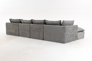 English Elm 102.3 Inch Modular Cloud Sectional with Ottoman Waffle Weave Fabric Deep Seat Sofa Antique Grey 129.8 inches W2530S00029