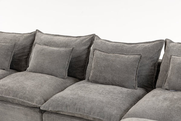 English Elm 102.3 Inch Modular Cloud Sectional with Ottoman Waffle Weave Fabric Deep Seat Sofa Antique Grey 129.8 inches W2530S00029