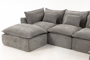 English Elm 102.3 Inch Modular Cloud Sectional with Ottoman Waffle Weave Fabric Deep Seat Sofa Antique Grey 129.8 inches W2530S00029