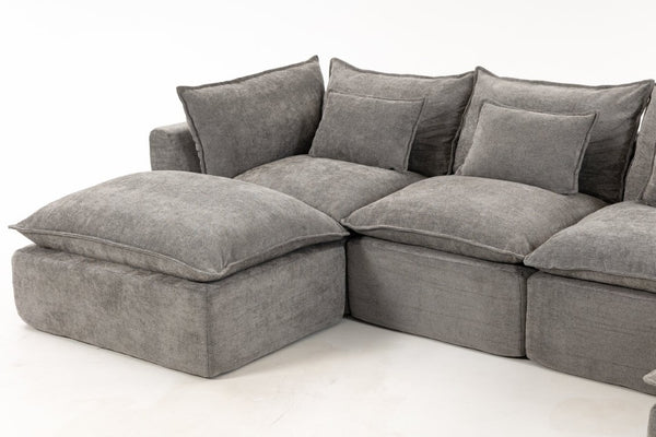 English Elm 102.3 Inch Modular Cloud Sectional with Ottoman Waffle Weave Fabric Deep Seat Sofa Antique Grey 129.8 inches W2530S00029
