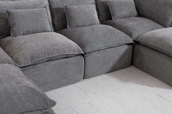 English Elm 102.3 Inch Modular Cloud Sectional with Ottoman Waffle Weave Fabric Deep Seat Sofa Antique Grey 129.8 inches W2530S00029