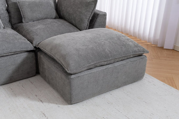 English Elm 102.3 Inch Modular Cloud Sectional with Ottoman Waffle Weave Fabric Deep Seat Sofa Antique Grey 129.8 inches W2530S00029