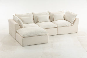 English Elm 102.3 Inch Modular Cloud Sectional with Ottoman Waffle Weave Fabric Deep Seat Sofa Antique White 102.3 inches W2530S00030