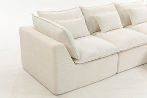 English Elm 102.3 Inch Modular Cloud Sectional with Ottoman Waffle Weave Fabric Deep Seat Sofa Antique White 102.3 inches W2530S00030