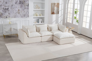 English Elm 102.3 Inch Modular Cloud Sectional with Ottoman Waffle Weave Fabric Deep Seat Sofa Antique White 102.3 inches W2530S00030