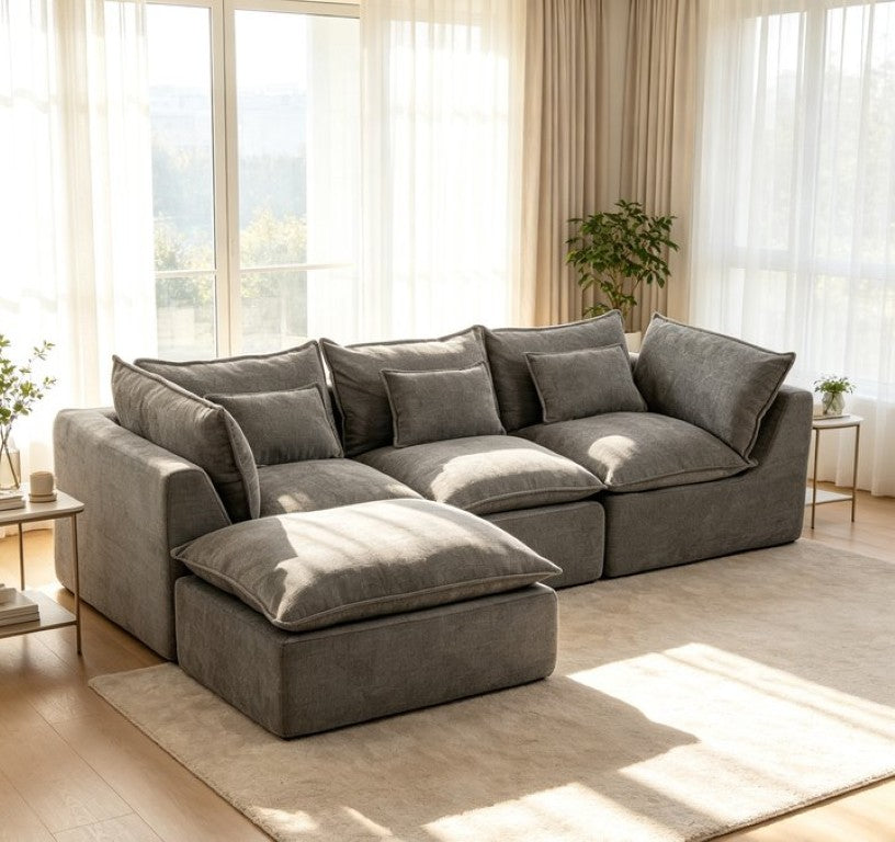 English Elm 102.3 Inch Oversized Modular Cloud Sectional Sofa Waffle Fabric with Ottoman Living Room W2530S00031