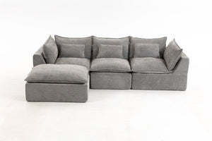 English Elm 102.3 Inch Oversized Modular Cloud Sectional Sofa Waffle Fabric with Ottoman Living Room W2530S00031
