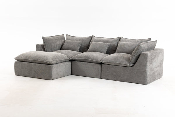 English Elm 102.3 Inch Oversized Modular Cloud Sectional Sofa Waffle Fabric with Ottoman Living Room W2530S00031