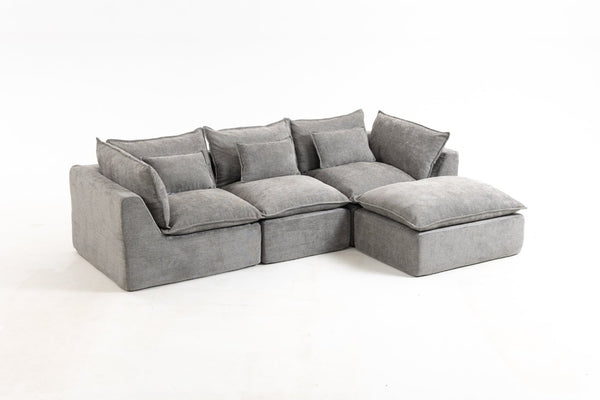 English Elm 102.3 Inch Oversized Modular Cloud Sectional Sofa Waffle Fabric with Ottoman Living Room W2530S00031