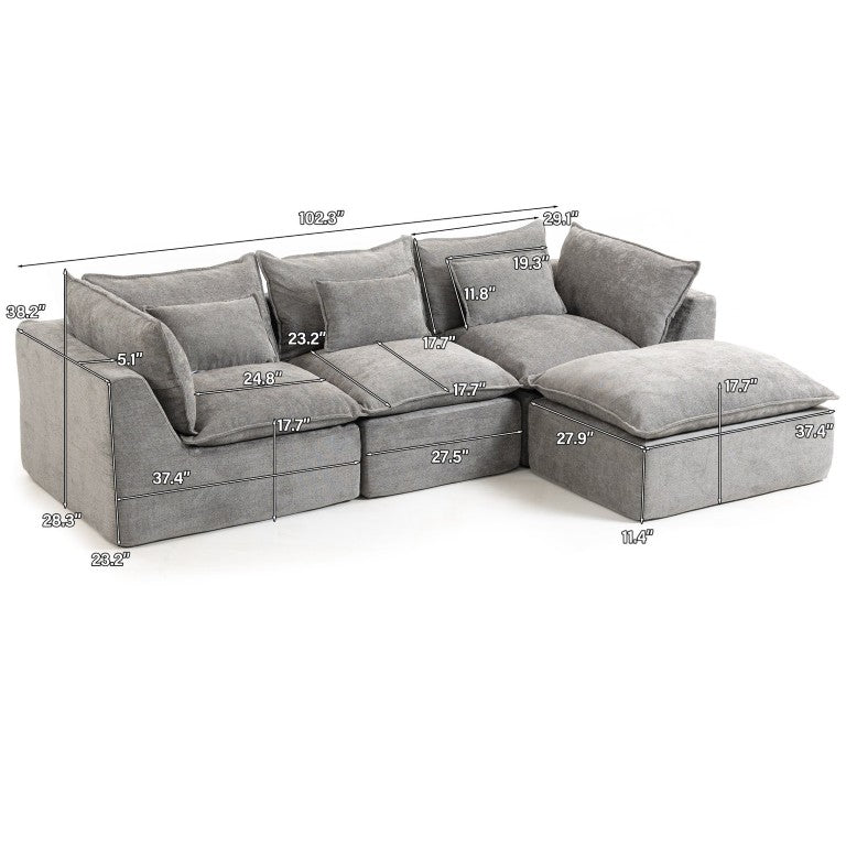 English Elm 102.3 Inch Oversized Modular Cloud Sectional Sofa Waffle Fabric with Ottoman Living Room W2530S00031