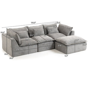 English Elm 102.3 Inch Oversized Modular Cloud Sectional Sofa Waffle Fabric with Ottoman Living Room W2530S00031