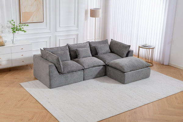 English Elm 102.3 Inch Oversized Modular Cloud Sectional Sofa Waffle Fabric with Ottoman Living Room W2530S00031