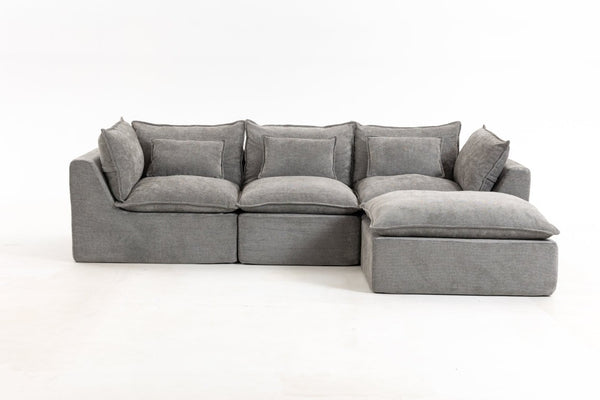 English Elm 102.3 Inch Oversized Modular Cloud Sectional Sofa Waffle Fabric with Ottoman Living Room W2530S00031