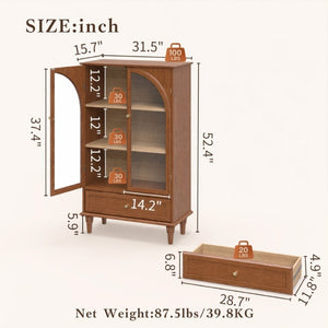 English Elm Vintage Farmhouse Display Cabinet Arched Glass Doors Wood Veneer Antique Glaze Finish W2557P414225