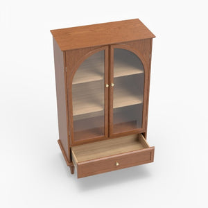 English Elm Vintage Farmhouse Display Cabinet Arched Glass Doors Wood Veneer Antique Glaze Finish W2557P414225
