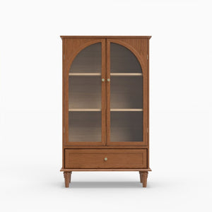 English Elm Vintage Farmhouse Display Cabinet Arched Glass Doors Wood Veneer Antique Glaze Finish W2557P414225