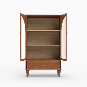 English Elm Vintage Farmhouse Display Cabinet Arched Glass Doors Wood Veneer Antique Glaze Finish W2557P414225