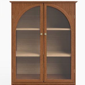 English Elm Vintage Farmhouse Display Cabinet Arched Glass Doors Wood Veneer Antique Glaze Finish W2557P414225