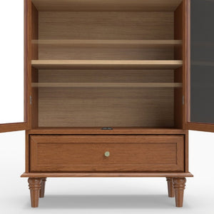 English Elm Vintage Farmhouse Display Cabinet Arched Glass Doors Wood Veneer Antique Glaze Finish W2557P414225