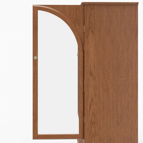 English Elm Vintage Farmhouse Display Cabinet Arched Glass Doors Wood Veneer Antique Glaze Finish W2557P414225